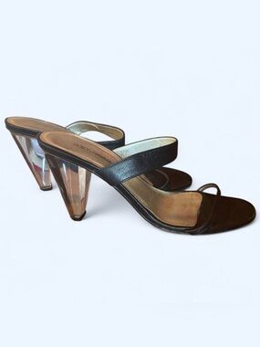 Vintage Y2K Dolce & Gabbana Sandals US 9 39.5 Black Leather Lucite Clear Heel